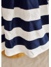 Navy Blue Ivory Stripes Taffeta Flower Girl Dress